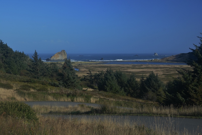 view of the Sixes River where it meets the ocean